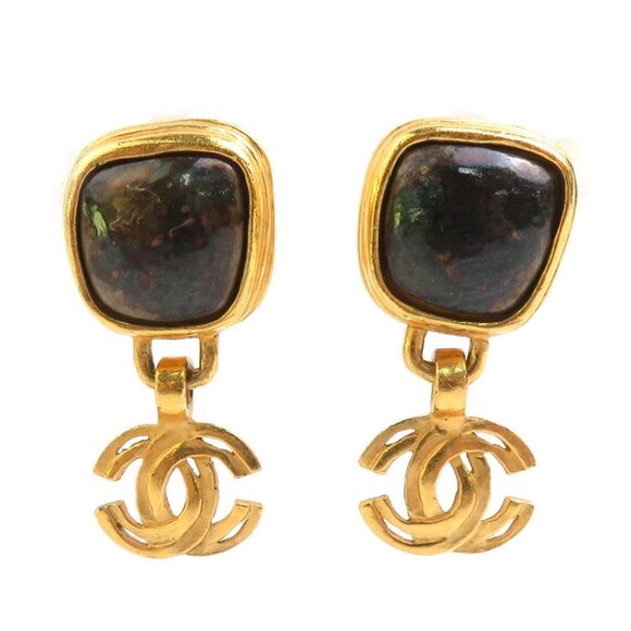 CHANEL Authentic Gold Logo Earrings